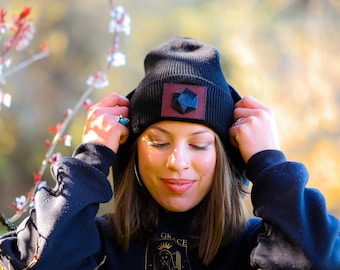 Crystal Gemstone Beanie, Genuine Stone, Chakra Festival Hat