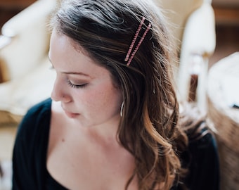 Pink Tourmaline Crystal Hair Pins, Boho Gemstone Hair Accessories, (Pair)