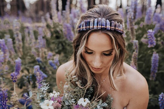 Amethyst Crystal Crown, Boho Wedding Gemstone Headpiece  display picture 3