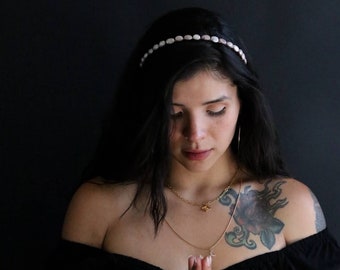 Peach Moonstone Headband, Minimalist Wedding Crystal Gemstone Headpiece