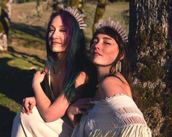 Rose Quartz Goddess Crown, Bridal Tiara, Bohemian Spiritual Headpiece