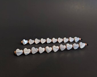 Mother of Pearl Heart Hair Pins, Handmade Bobby Pins (Pair)