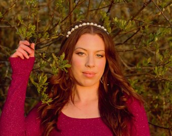 Baroque Pearl Bridal Headband, Minimalist Wedding Crown