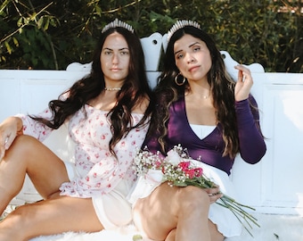 Quartz Crystal Bridal Half Crown, Handmade Boho Wedding Tiara