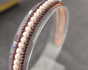 Freshwater Pearl Headband Set, Shimmer Glass Bead Hair Accessories