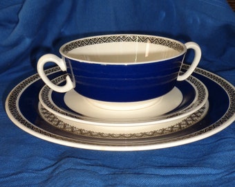 V&B*2 place settings*Soup cups+saucers+dinner plates*Blue-white*1955*Vintage*Model Saphir*