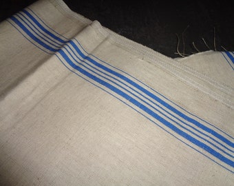 Antique*2 m pure linen*Handwoven*Blue-cream white*Beautiful*Noble*Weaving mill Oberlausitz/Zittau*