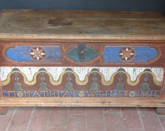 Antique*Ancient chest*Hand-painted*Anno 1861*Solitaire*Hardboard furniture*