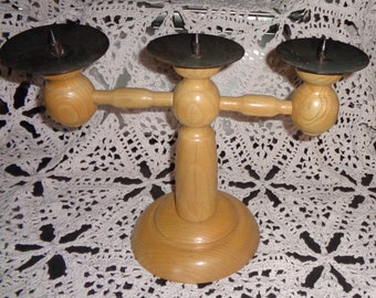 Vintage*Chandelier*Work of art from the Rhön*Original 1962*Wood turning*Beech wood*3 flames*