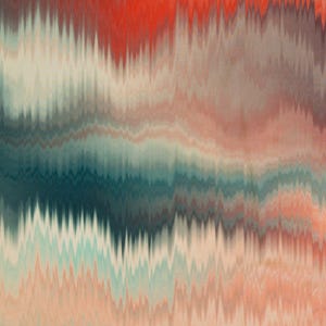 Puede incluir: Arte digital abstracto con un patrón ondulado y en capas en tonos de rojo, naranja, marrón, verde, azul y blanco.