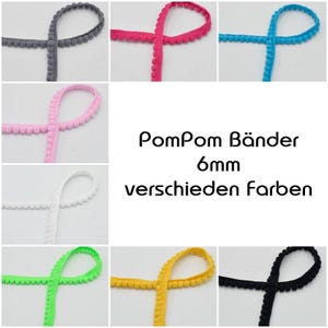 Fita pom pom de 3 m - acabamento bobble - 6 mm - várias cores