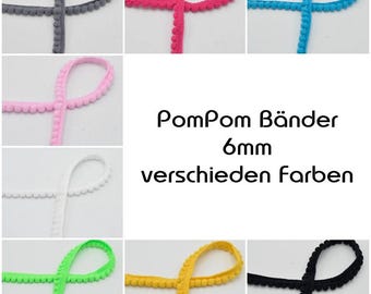 3m Pom Pom Band - Bommelborte - 6mm - verschiedene Farben