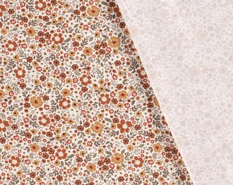 Jersey Flowers on Cream – Cotton jersey with flowers in rust, ochre and brown