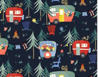 Patchwork  Baumwolle "Camp grounds" dunkelblau Michael Miller Camper