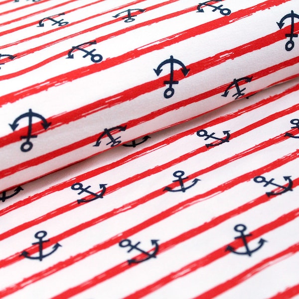 Organic jersey "Anchor" by Stoffonkel martitim red blue