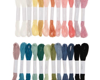 May include: A set of 24 embroidery floss spools in a variety of colors, including white, gray, yellow, orange, pink, red, blue, green, and black.