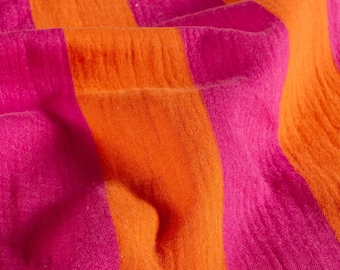 Muslin with block stripes in pink and orange – double gauze striped