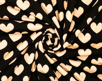 Jersey salmon pink hearts on black – Ilja Design – fabric for shirts and dresses