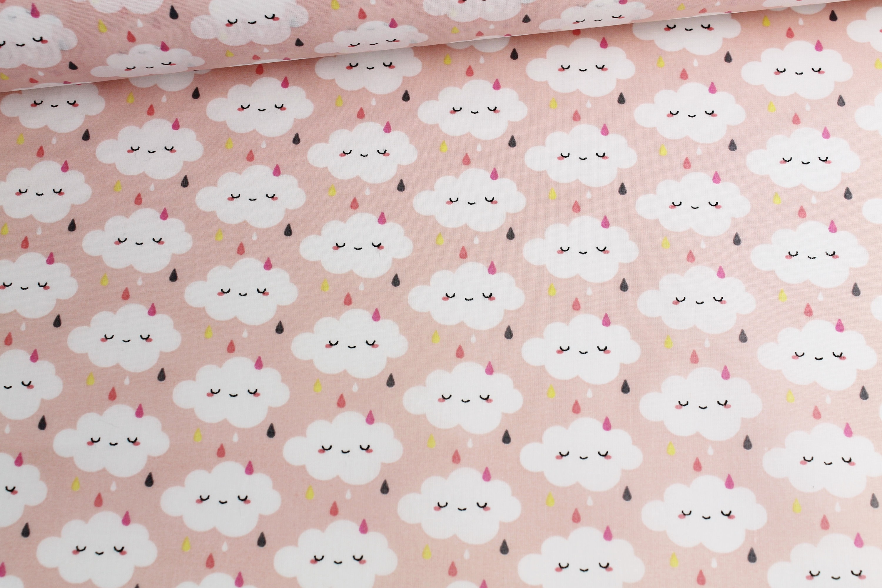 Beschichtete Baumwolle „Wolken“ lachsrosa - Main Image