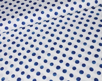 Hilco popeline Emilie dots branco / azul, algodão, tecido patchwork, quilting