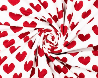 Jersey red hearts on white – Ilja Design – fabric for shirts, dresses and children's clothing