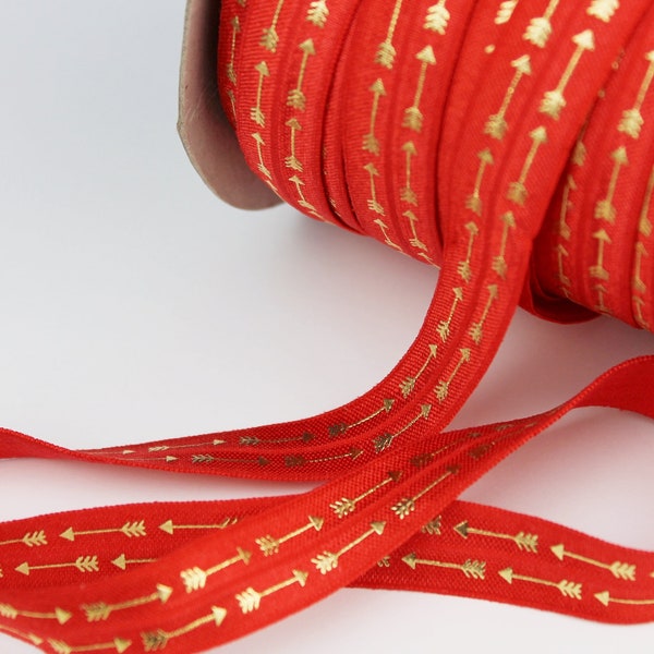 2m Falzgummi rot mit goldenen Pfeilen - elastisches Einfassband