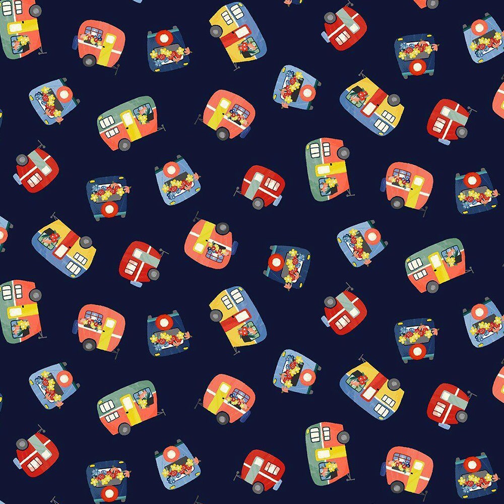 Patchwork cotton "Camping Grounds" mini dark blue, Michael Miller Camping