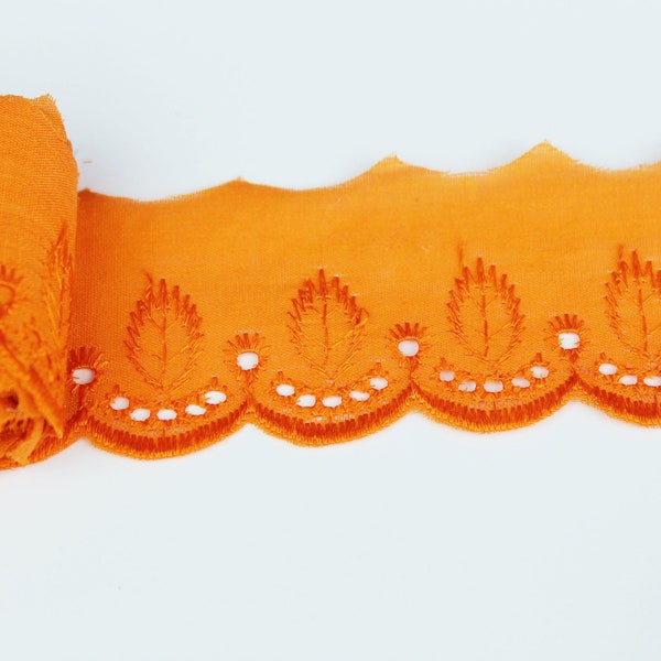 Dentelle avec broderie de trou et bord de coquille - orange