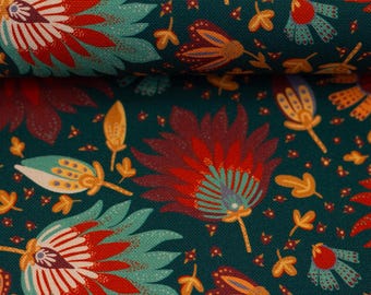 Canvas Bold Blooms petrol – floral fabric by Swafing, Bienvenido Colorido – cotton fabric for clothing, bags and decoration