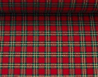 Cotton woven fabric Jülich Swafing – Tartan check red green – Lurex gold – Fabric for dresses