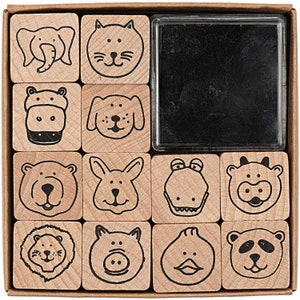 Rico Design Paper Poetry set de tampons "Visages d'animaux" animaux - carrés 2 x 2 cm chacun, 13 pièces