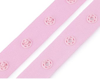 Ruban à boutons-pression 1 m - Boutons-pression en jersey rose