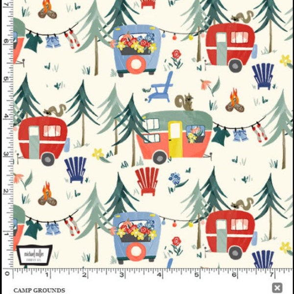 Patchwork coton "Campgrounds" écru Michael Miller Camper