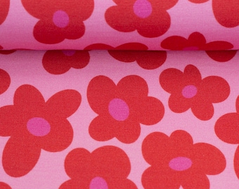 Viskosejersey Happy Flowers rosa rot | Cherry Picking | Swafing | Blumen Jersey | Viskose Stoff | Kleiderstoff | Shirtstoff | Meterware