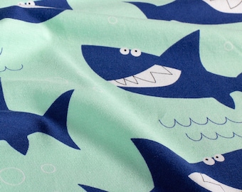 French Terry Sharks in Mint - French Terry for Children