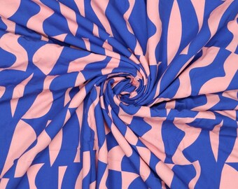 Poplin leichte Webware  "Abstract" blau, rosa für Blusen und Kleider