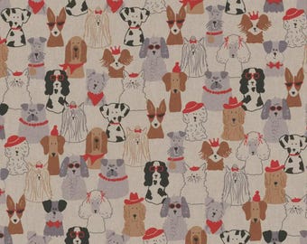 Canvas Stoff Hunde Leinenoptik – Baumwollstoff Meterware mit Hundemotiv – Deko Stoff für Taschen, Kinderzimmer & DIY