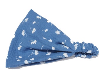 Bandana Kopftuch blau weiß geblümt  Musselin Damen Haarband Kinder Sonnenschutz