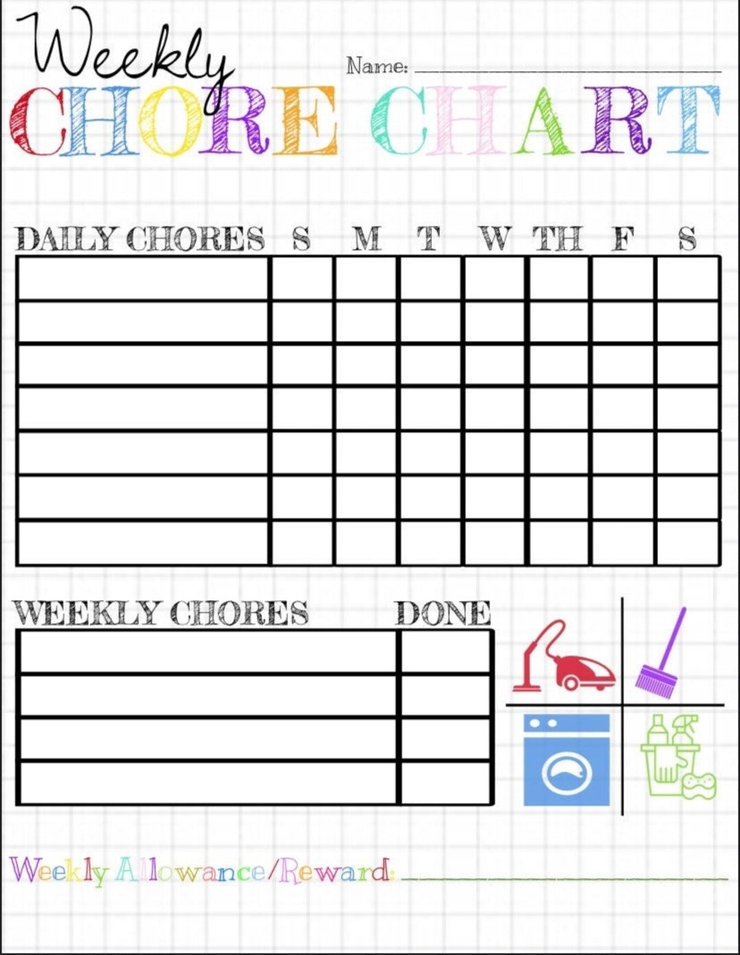 Weekly Chore Chart - Multi/grid - Etsy