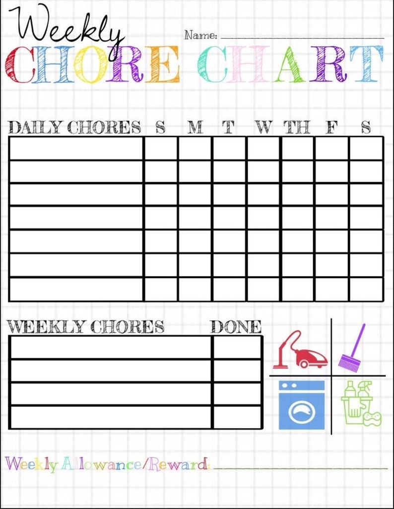 Weekly Chore Chart Multi/grid Etsy