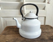 old teapot enamel, antique enamel, jug, tea kettle, kettle, white, shabby, vintage, brocante, country house