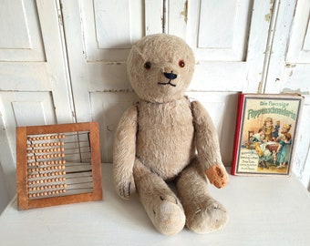 antique teddy bear, earless bear, vintage stuffed animal, brocante, old teddy, shabby chic, cuddly toy, collector's item