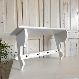 antique wall shelf, old towel holder, vintage, shelf, kitchen shelf, France, old varnish, brocante, shabby, white, country house decoration