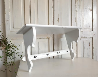 Estante de pared antiguo, toallero antiguo, vintage, estante, estante de cocina, Francia, barniz antiguo, brocante, desgastado, blanco, decoración de casa de campo