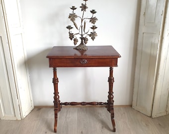 antique sewing table, Biedermeier sewing box, side table, nightstand, storage unit, drawer table, vintage, brocante