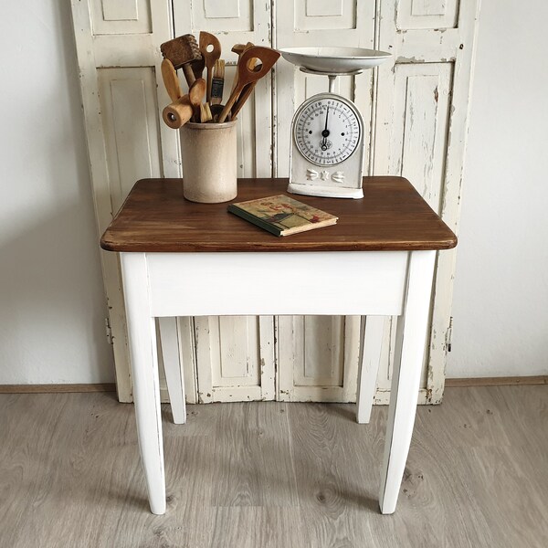 old side table, antique table, rustic console, white, bedside table, vintage table, shabby, brocante, boudoir, country house furniture