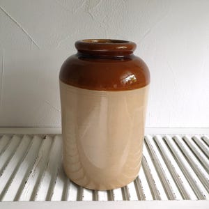 old large earthenware vessel, earthenware storage vessel, confit pot, earthenware pot, stoneware pot, brocante, shabby, French vintage, beige, brown