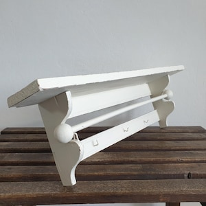 antique wall shelf, towel holder, kitchen shelf, France, old varnish, brocante, shabby, old white, French vintage, country house