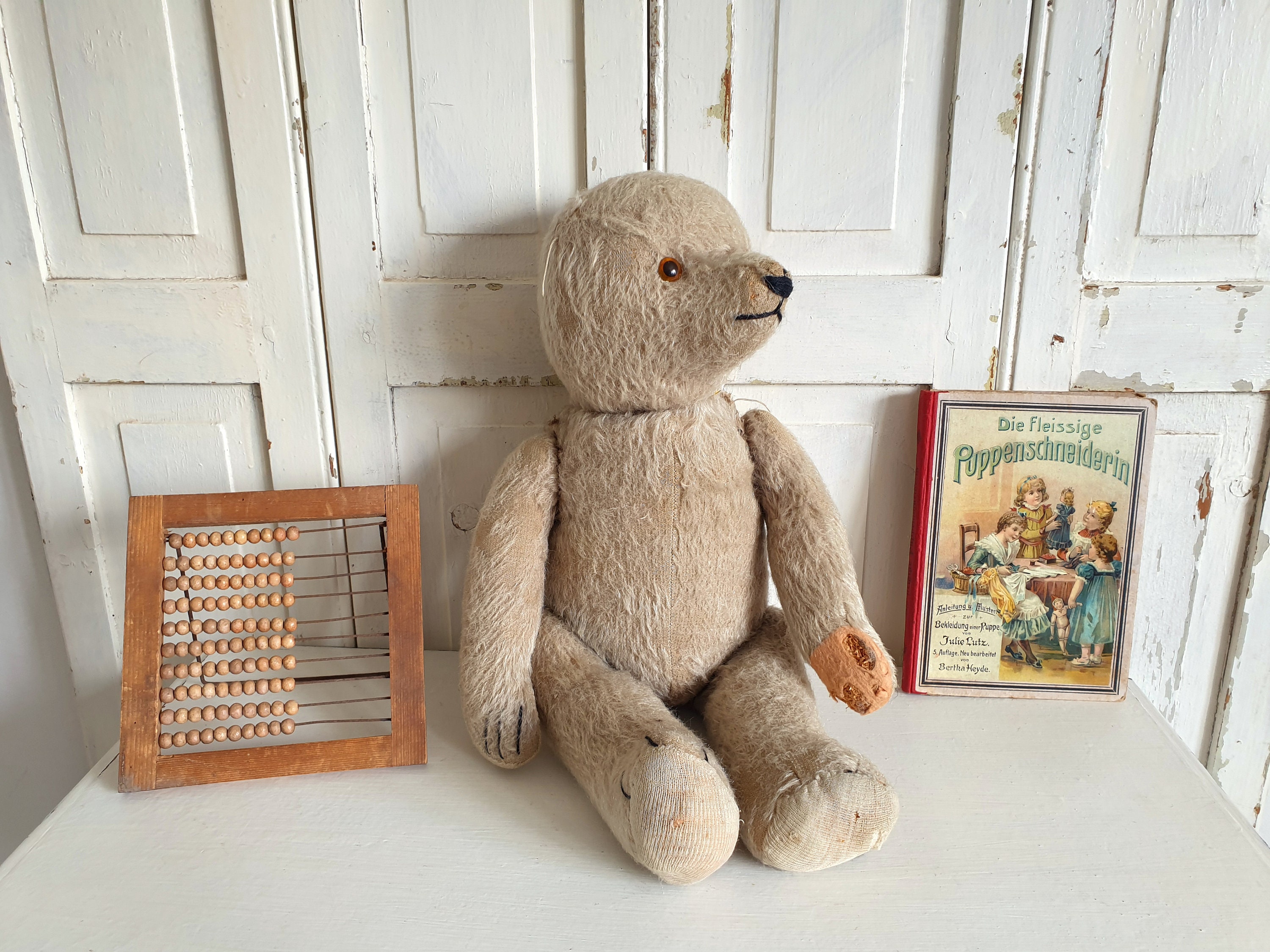 Antique Teddy Bear, No-ear Bear, Vintage Stuffed Toy, Brocante