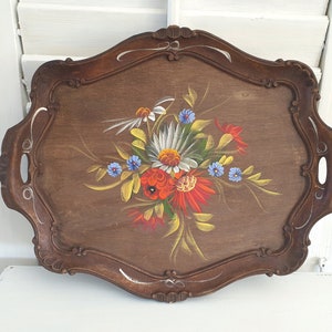 old tray, antique wooden tray, country house, peasant painting, folk art, shabby, vintage, brocante, country house decoration, mural